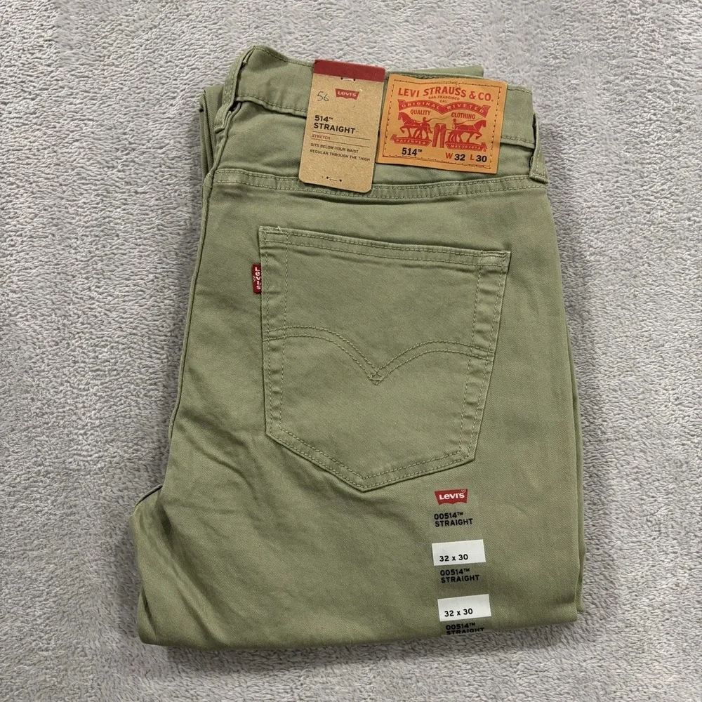 Levi's 514 Jeans Men's 32x30 Straight Mid Rise Premium Soft Twill Olive Green